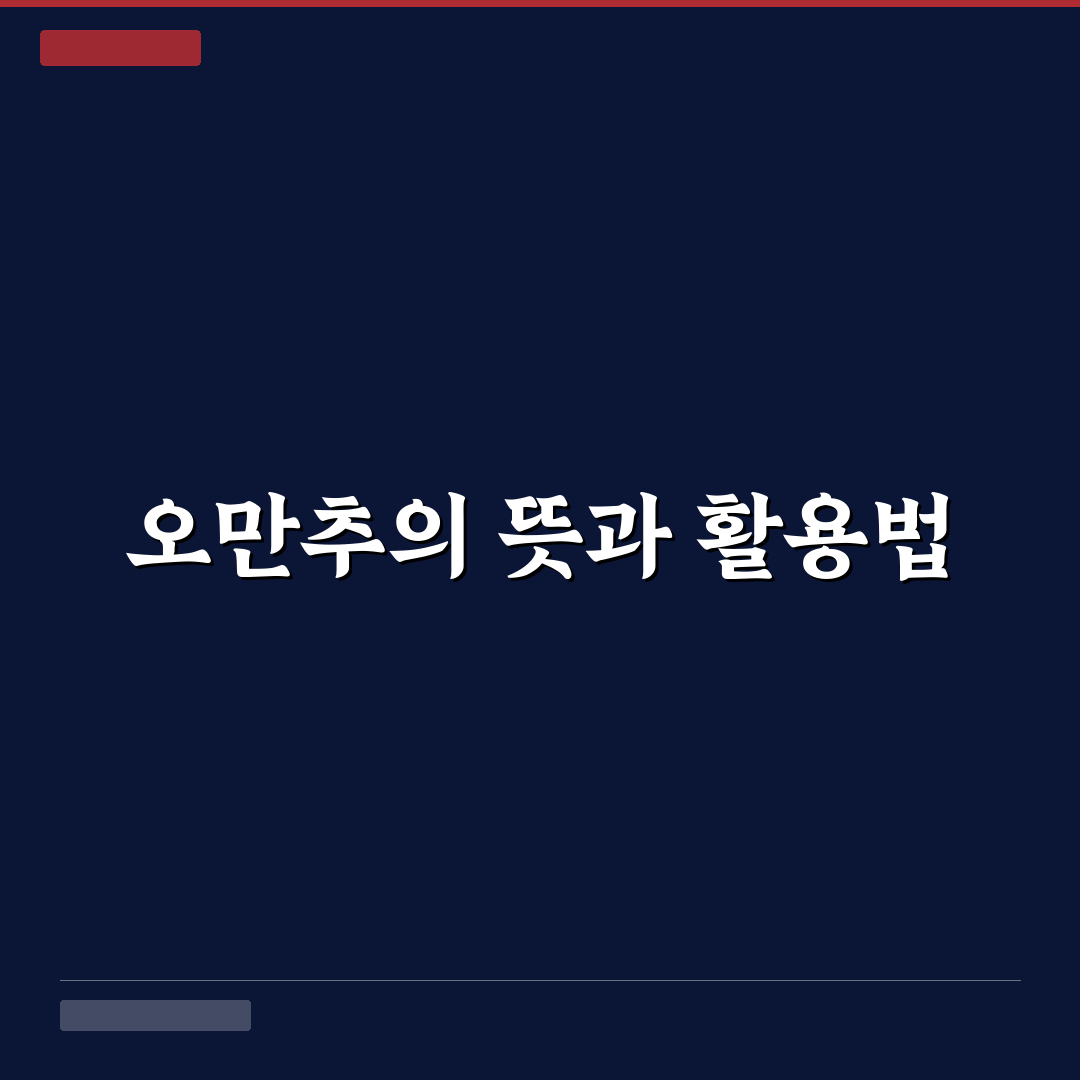 오만추 활용법과 초보자도 쉽게 배우는 꿀팁
